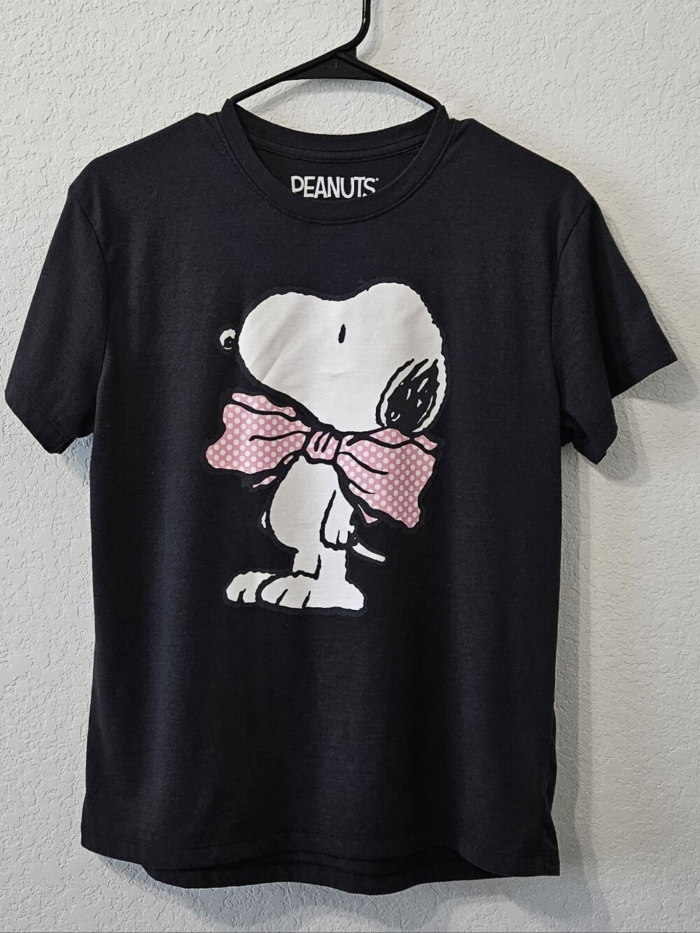 Peanuts Black Kids Tee with Pink Bow Snoopy Graphic